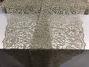 Embroided - Silver - Beaded Damask Pattern Fabric Embroidery Lace Design Fabrics Sold By The Yard