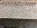 Embroided - Pink - Beaded Damask Pattern Fabric Embroidery Lace Design Fabrics Sold By The Yard