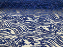 Beaded Zebra Pattern Fabric Royal Blue Embroidered Hand beaded Lace Design Fabrics By The Yard