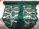 Floral - Hunter Green -Embroided Lace Fabric Damask Pattern - Beautiful Fabrics Sold by The Yard