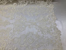 Floral - Ivory - Embroided Lace Fabric Damask Pattern - Beautiful Fabrics Sold by The Yard