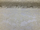 Floral - Ivory - Embroided Lace Fabric Damask Pattern - Beautiful Fabrics Sold by The Yard