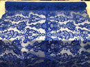 Floral - Royal Blue - Embroided Lace Fabric Damask Pattern - Beautiful Fabrics Sold by The Yard