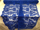 Floral - Royal Blue - Embroided Lace Fabric Damask Pattern - Beautiful Fabrics Sold by The Yard