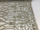 Silver Beaded Fabric Embroidered On A Mesh Lace Fancy Dress Fabric Sold By The Yard
