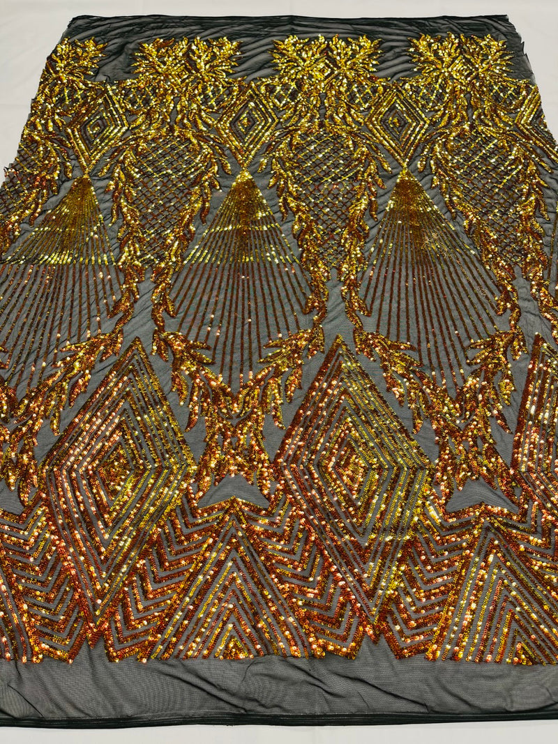 Triangle Sequin Fabric - Iridescent Orange/Yellow - Geometric Designs Spandex Mesh