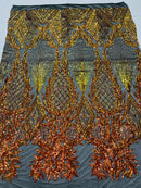 Triangle Sequin Fabric - Iridescent Orange/Yellow - Geometric Designs Spandex Mesh