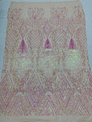 Triangle Sequin Fabric - Iridescent Clear Pink - Geometric Designs Spandex Mesh