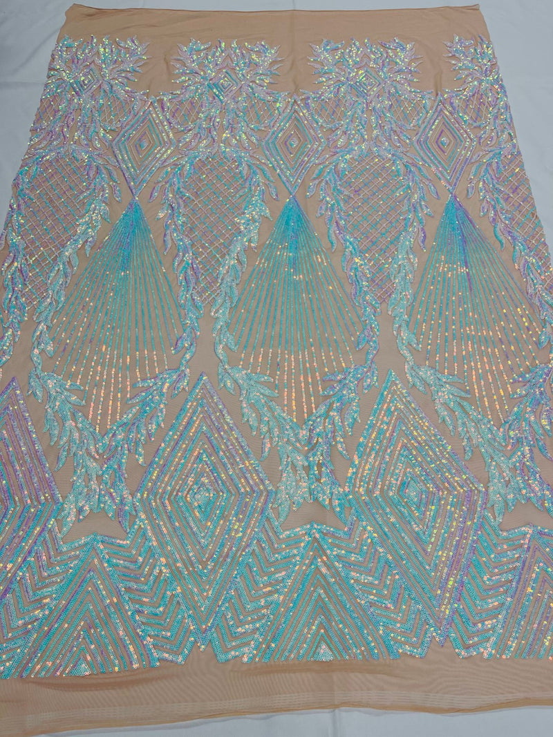 Triangle Sequin Fabric - Iridescent Unicorn Pink - Geometric Designs Spandex Mesh