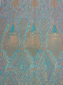 Triangle Sequin Fabric - Iridescent Unicorn Pink - Geometric Designs Spandex Mesh