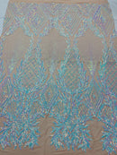 Triangle Sequin Fabric - Iridescent Unicorn Pink - Geometric Designs Spandex Mesh