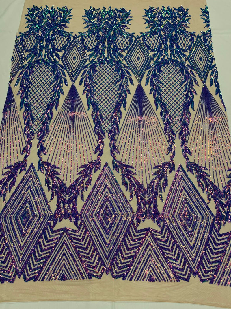 Triangle Sequin Fabric - Iridescent Lavender - Geometric Designs Spandex Mesh