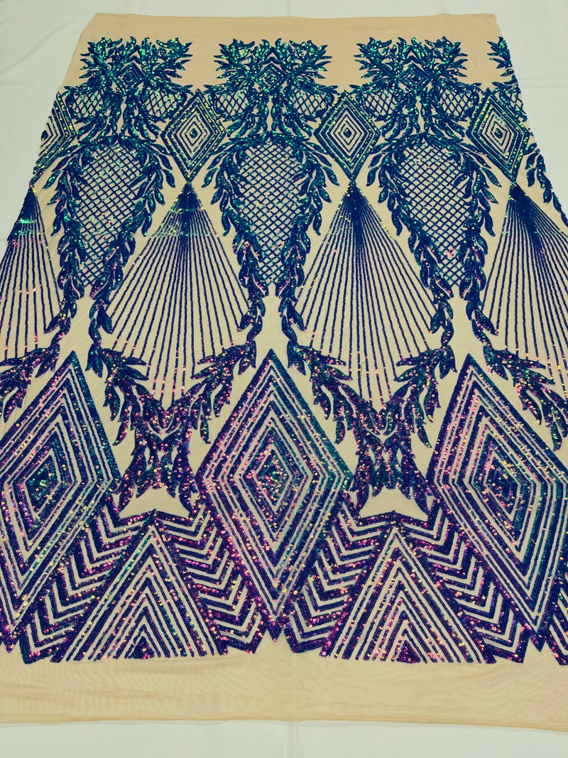 Triangle Sequin Fabric - Iridescent Lavender - Geometric Designs Spandex Mesh