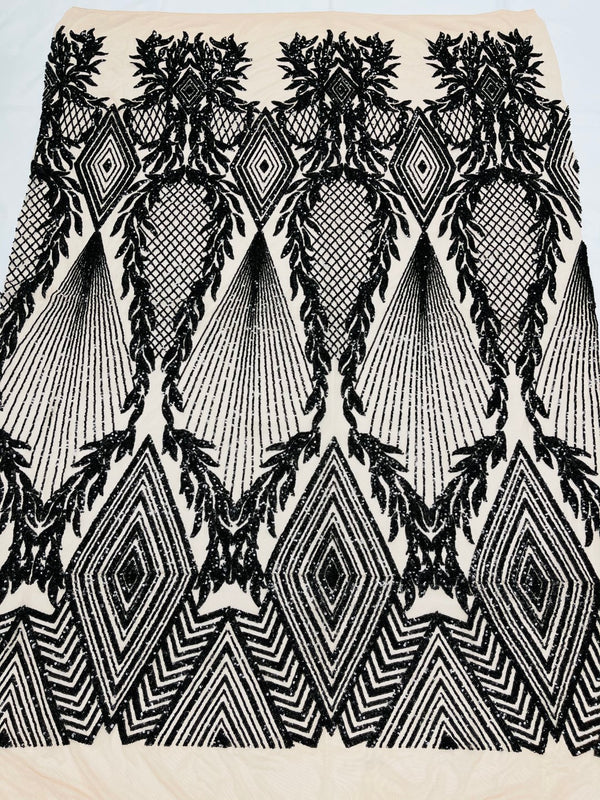 Triangle Sequin Fabric - Black - Geometric Designs Spandex Mesh Fabric