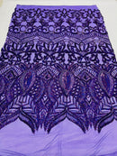 Holographic Purple Sequin - 4 Way Stretch Embroidered Royalty Sequins Fancy Design Fabric By Yard