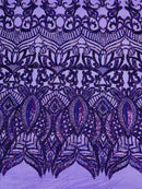 Holographic Purple Sequin - 4 Way Stretch Embroidered Royalty Sequins Fancy Design Fabric By Yard