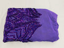 Holographic Purple Sequin - 4 Way Stretch Embroidered Royalty Sequins Fancy Design Fabric By Yard
