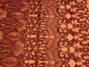 Burnt Orange Sequin - 4 Way Stretch Embroidered Royalty Sequins Fancy Design Fabric By Yard