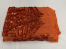 Burnt Orange Sequin - 4 Way Stretch Embroidered Royalty Sequins Fancy Design Fabric By Yard