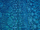 Holographic Turquoise Sequin - 4 Way Stretch Embroidered Royalty Sequins Fancy Design Fabric By Yard