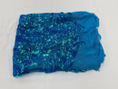 Holographic Turquoise Sequin - 4 Way Stretch Embroidered Royalty Sequins Fancy Design Fabric By Yard