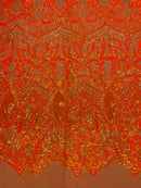 Black Sequins - 4 Way Stretch Embroidered Royalty Sequins Fancy Design Fabric By Yard