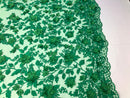 Green 3D Floral Design Embroider With Pearls On A Mesh Lace Dresses-Prom-Nightgown By Yard