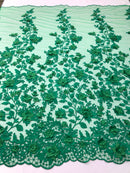 Green 3D Floral Design Embroider With Pearls On A Mesh Lace Dresses-Prom-Nightgown By Yard
