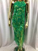 Green 3D Floral Design Embroider With Pearls On A Mesh Lace Dresses-Prom-Nightgown By Yard