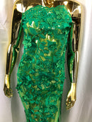 Green 3D Floral Design Embroider With Pearls On A Mesh Lace Dresses-Prom-Nightgown By Yard