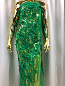 Green 3D Floral Design Embroider With Pearls On A Mesh Lace Dresses-Prom-Nightgown By Yard