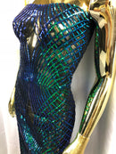 4 Way Stretch Sequins Geometric Fabric Iridescent Green Lace Fabric Dress-Fashion-Prom By The Yard
