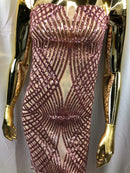 4 Way Stretch Sequins Geometric Fabric Dusty Rose Lace Fabric Dress Fashion Design By The Yard