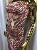 4 Way Stretch Sequins Geometric Fabric Dusty Rose Lace Fabric Dress Fashion Design By The Yard