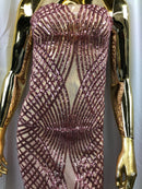 4 Way Stretch Sequins Geometric Fabric Dusty Rose Lace Fabric Dress Fashion Design By The Yard