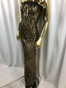 4 Way Stretch  Sequins Geometric Fabric - Black and Gold -  Lace Fabric Dress Fashion By The Yard