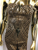 4 Way Stretch  Sequins Geometric Fabric - Black and Gold -  Lace Fabric Dress Fashion By The Yard