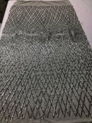 4 Way Stretch Sequins Geometric Fabric Silver Lace Mesh Dress Fashion Design Fabrics By The Yard