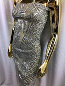 4 Way Stretch Sequins Geometric Fabric Silver Lace Mesh Dress Fashion Design Fabrics By The Yard