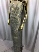 4 Way Stretch Sequins Geometric Fabric Silver Lace Mesh Dress Fashion Design Fabrics By The Yard