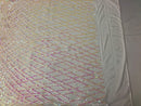 4 Way Stretch Sequins Geometric Fabric Iridescent White Pink Lace Mesh Dress Fashion By The Yard