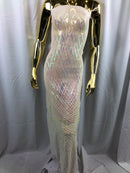 4 Way Stretch Sequins Geometric Fabric Iridescent White Pink Lace Mesh Dress Fashion By The Yard