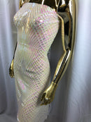 4 Way Stretch Sequins Geometric Fabric Iridescent White Pink Lace Mesh Dress Fashion By The Yard