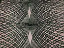 4 Way Stretch  Sequins Geometric Fabric Hunter Green Lace Mesh Dress Fashion By The Yard
