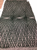 4 Way Stretch  Sequins Geometric Fabric Hunter Green Lace Mesh Dress Fashion By The Yard