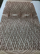 4 Way Stretch Sequins Geometric Fabric Champagne Lace Fabric Dress Prom-Fabric Lace-Gown By Yard