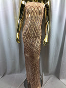 4 Way Stretch Sequins Geometric Fabric Champagne Lace Fabric Dress Prom-Fabric Lace-Gown By Yard