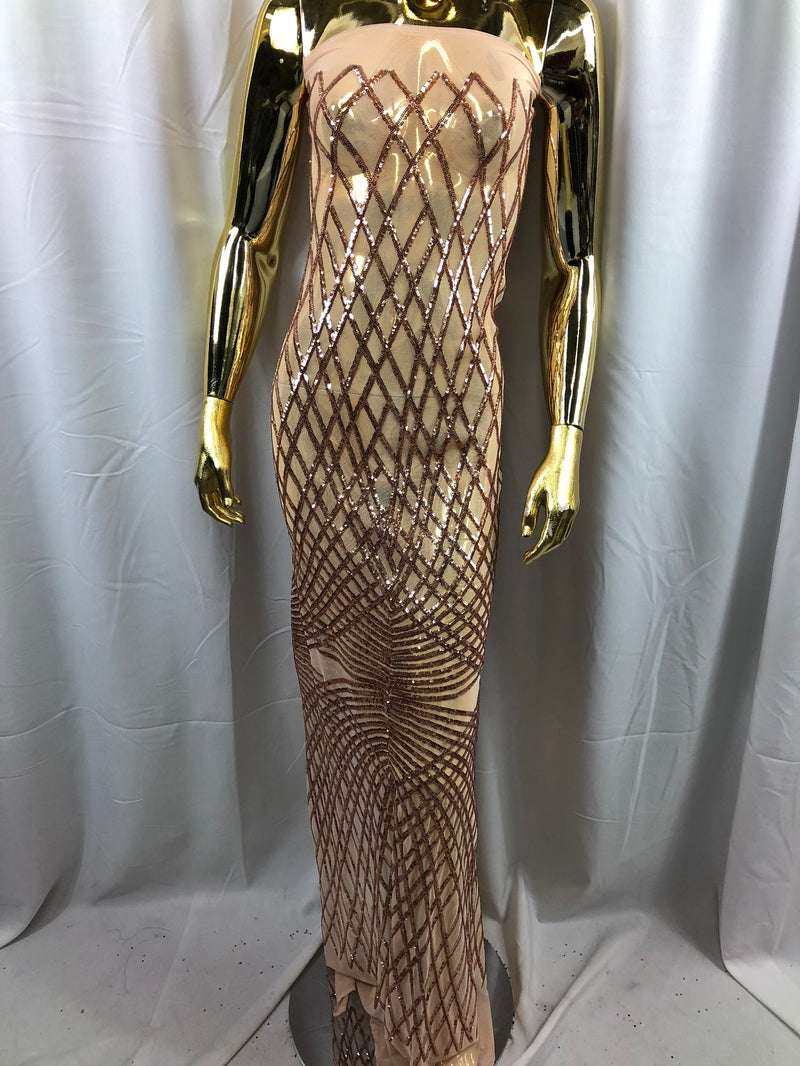 4 Way Stretch Sequins Geometric Fabric Champagne Lace Fabric Dress Prom-Fabric Lace-Gown By Yard