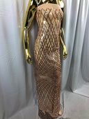 4 Way Stretch Sequins Geometric Fabric Champagne Lace Fabric Dress Prom-Fabric Lace-Gown By Yard