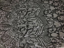 Silver on Black Mesh - 4 Way Stretch Embroidered Royalty Sequins Design Fabric By Yard